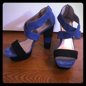 Sexy Blue & Black Suede Strappy Platforms